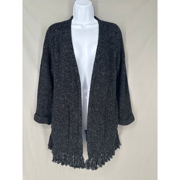 Madewell Cardigan Sweater Womens XXS Black Fringe Pockets Cotton Open Front - Picture 8 of 8